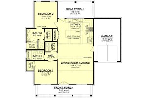 Floor Plan - Main Floor for Farmhouse House Plan #430-290 - 2 bed, 2 bath