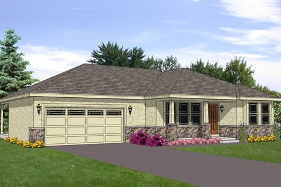 Exterior - Front Elevation for Ranch House Plan #116-282 - 2 bed, 2 bath