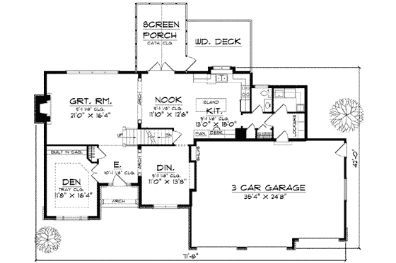 Floor Plan - Main Floor for Traditional House Plan #70-605 - 4 bed, 2.5 bath