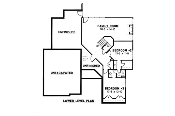 Floor Plan - Lower Floor for European House Plan #67-161 - 4 bed, 3 bath
