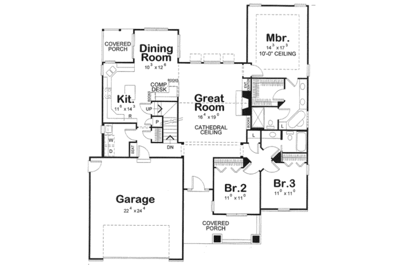 Bungalow Style House Plan - 3 Beds 3 Baths 1820 Sq/Ft Plan #20-1756 ...