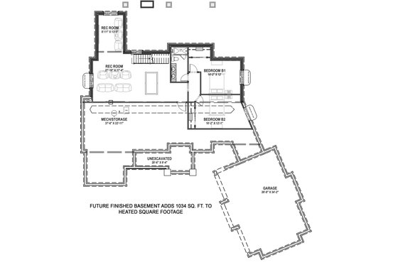 Floor Plan - Lower Floor for Farmhouse House Plan #1069-21 - 2 bed, 2.5 bath