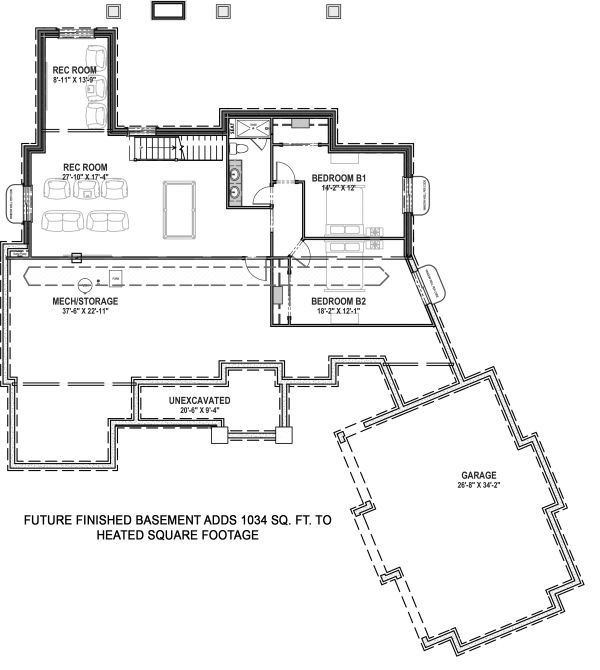 Dream House Plan - Farmhouse Floor Plan - Lower Floor Plan #1069-21