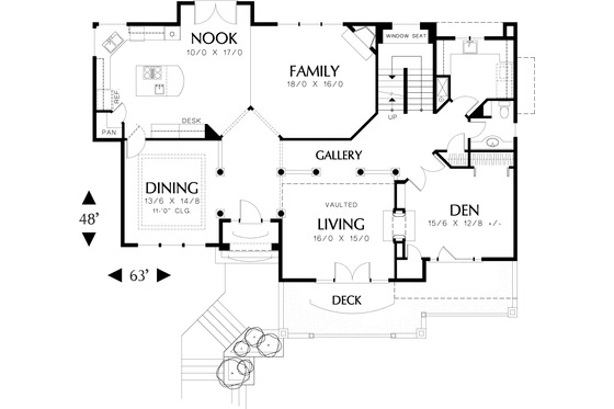 Mediterranean house plan, main level floor plan