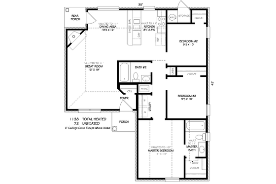 Floor Plan - Main Floor for Traditional House Plan #424-244 - 3 bed, 2 bath
