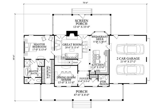 Floor Plan - Main Floor for Southern House Plan #137-277 - 4 bed, 3.5 bath