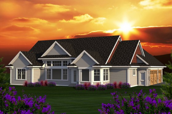Exterior - Rear Elevation for Ranch House Plan #70-1168 - 3 bed, 2 bath