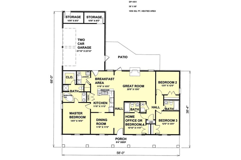 House Plan Design - Floor Plan - Main Floor for Country House Plan #44-115 - 4 bed, 3 bath