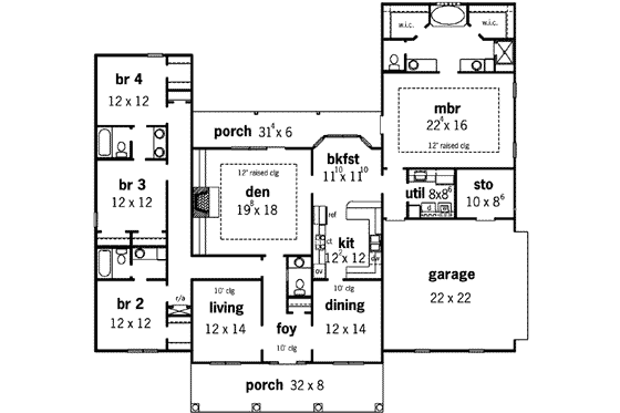 Floor Plan - Main Floor for Southern House Plan #16-277 - 4 bed, 3.5 bath