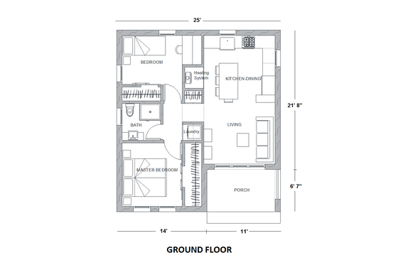 Floor Plan - Main Floor for Contemporary House Plan #542-14 - 2 bed, 1 bath
