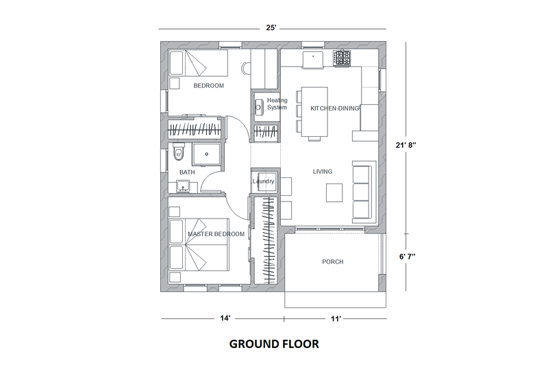 Architectural House Design - Floor Plan - Main Floor for Contemporary House Plan #542-14 - 2 bed, 1 bath
