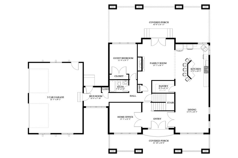 House Design - Floor Plan - Main Floor for Farmhouse House Plan #1060-240 - 5 bed, 3 bath