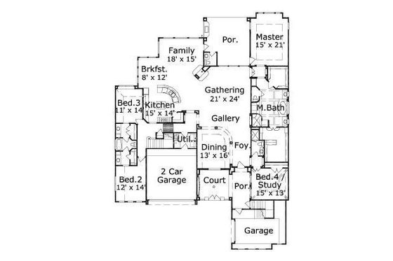Floor Plan - Main Floor for Mediterranean House Plan #411-633 - 4 bed, 3.5 bath