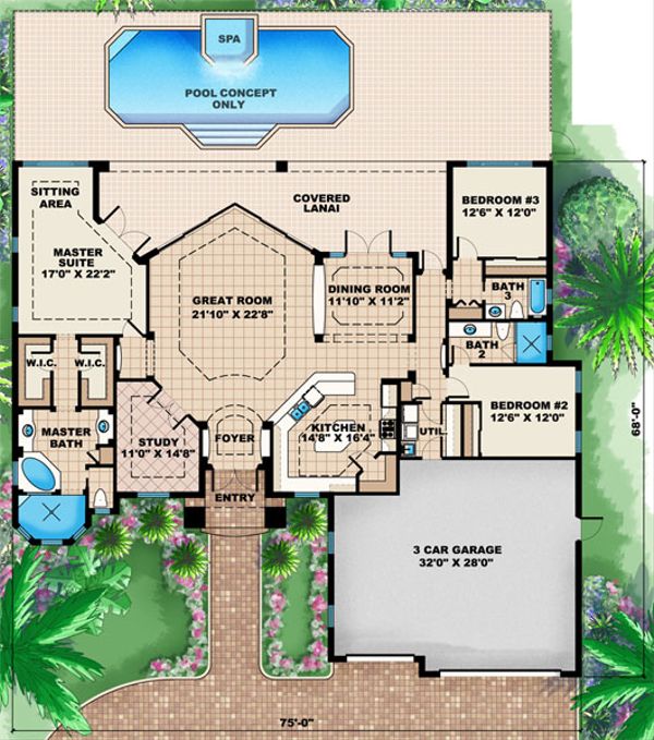 Mediterranean Floor Plan - Main Floor Plan #27-438