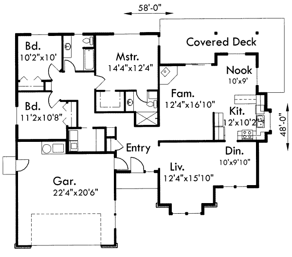 Floor Plan - Main Floor for Traditional House Plan #303-343 - 3 bed, 2 bath