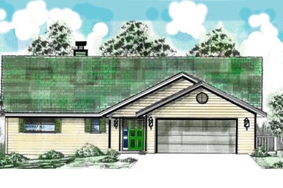 Exterior - Front Elevation for Ranch House Plan #52-215 - 3 bed, 2.5 bath