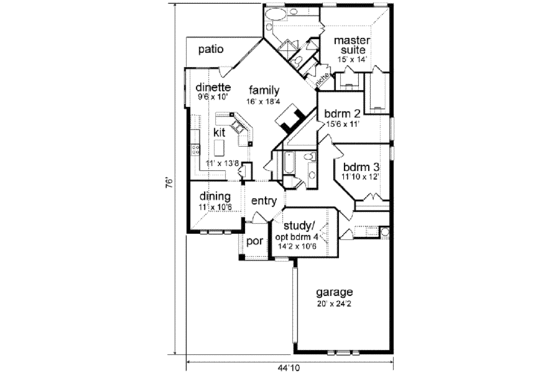 Floor Plan - Main Floor for Traditional House Plan #84-132 - 3 bed, 2 bath