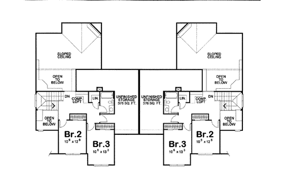 Floor Plan - Upper Floor for European House Plan #20-1352 - 4 bed, 2.5 bath