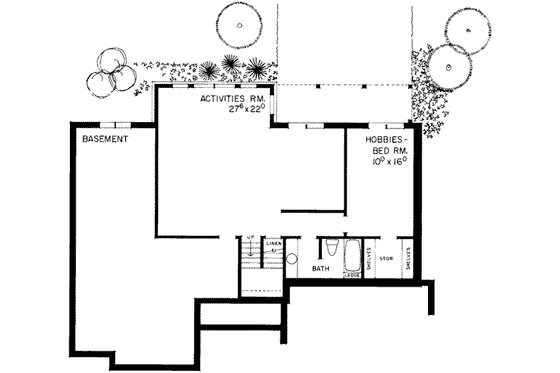 Floor Plan - Lower Floor for Traditional House Plan #72-214 - 3 bed, 3.5 bath