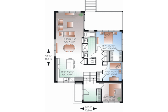 Floor Plan - Main Floor for Modern House Plan #23-2225 - 2 bed, 1 bath