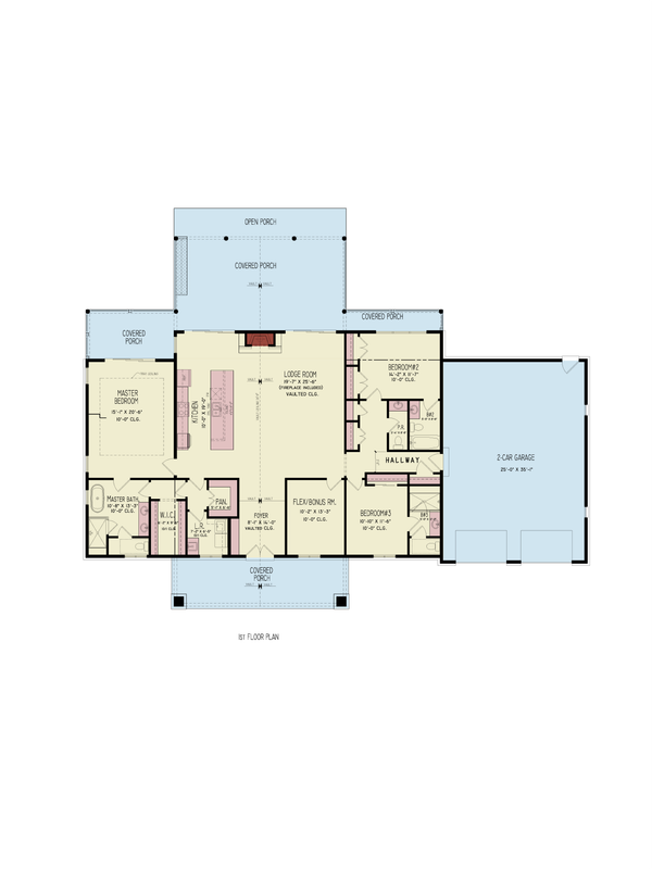 House Blueprint - Floor Plan - Main Floor for Farmhouse House Plan #54-678 - 3 bed, 3.5 bath