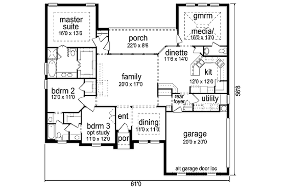 Floor Plan - Main Floor for European House Plan #84-479 - 3 bed, 2.5 bath