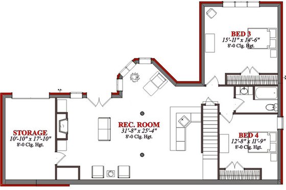 Floor Plan - Lower Floor for Country House Plan #63-190 - 4 bed, 2.5 bath