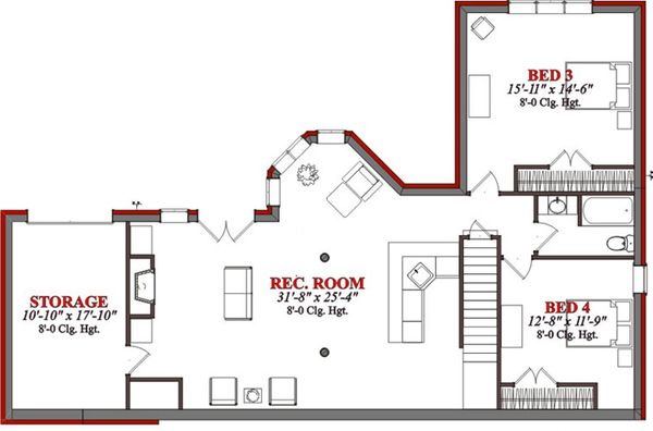 Country Floor Plan - Lower Floor Plan #63-190