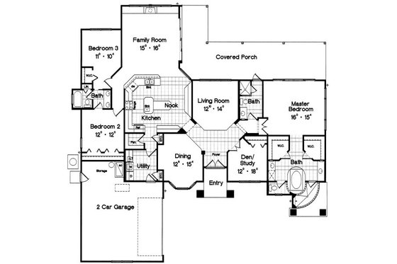Floor Plan - Main Floor for Mediterranean House Plan #417-282 - 3 bed, 3 bath