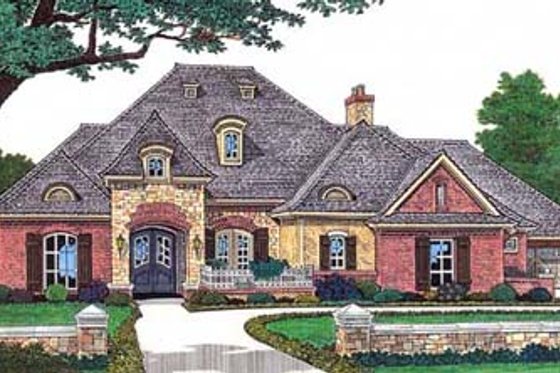 Exterior - Front Elevation for European House Plan #310-597 - 3 bed, 4.5 bath