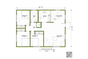 Floor Plan - Main Floor for Adobe / Southwestern House Plan #1106-18 - 3 bed, 1 bath