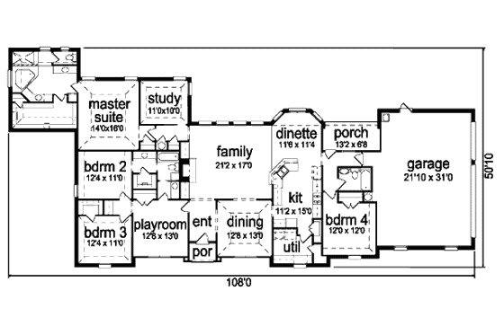 Floor Plan - Main Floor for Traditional House Plan #84-379 - 4 bed, 3 bath