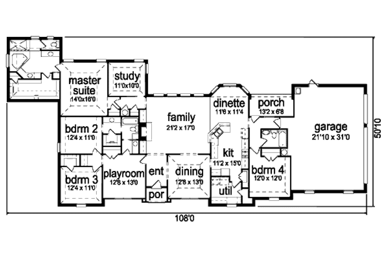 Home Plan - Floor Plan - Main Floor for Traditional House Plan #84-379 - 4 bed, 3 bath