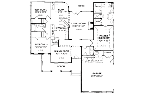 Floor Plan - Main Floor for Traditional House Plan #20-186 - 3 bed, 2 bath