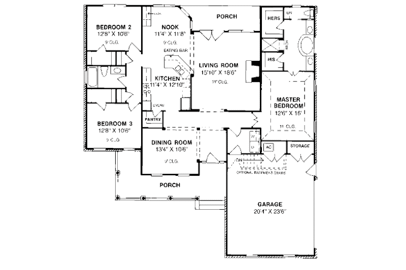 Architectural House Design - Floor Plan - Main Floor for Traditional House Plan #20-186 - 3 bed, 2 bath