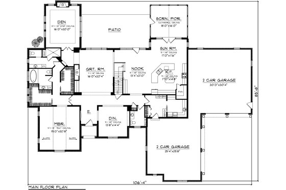 Floor Plan - Main Floor for European House Plan #70-1151 - 4 bed, 3.5 bath