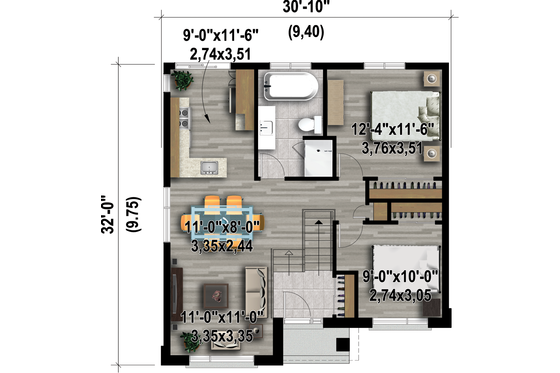 Floor Plan - Main Floor 1 for Contemporary House Plan #25-4405 - 2 bed, 1 bath