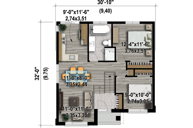 Architectural House Design - Floor Plan - Main Floor 1 for Contemporary House Plan #25-4405 - 2 bed, 1 bath