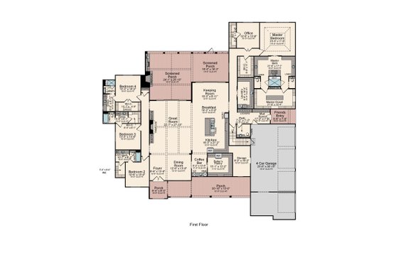 Floor Plan - Main Floor for Traditional House Plan #1081-5 - 4 bed, 4.5 bath