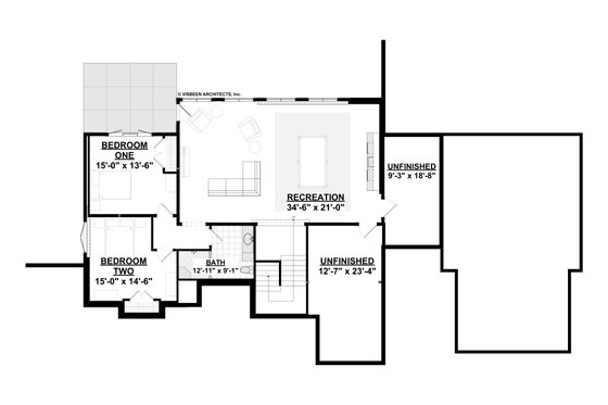 Floor Plan - Lower Floor for Ranch House Plan #928-348 - 4 bed, 3 bath