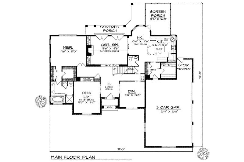 House Plan Design - Floor Plan - Main Floor for European House Plan #70-460 - 4 bed, 2.5 bath
