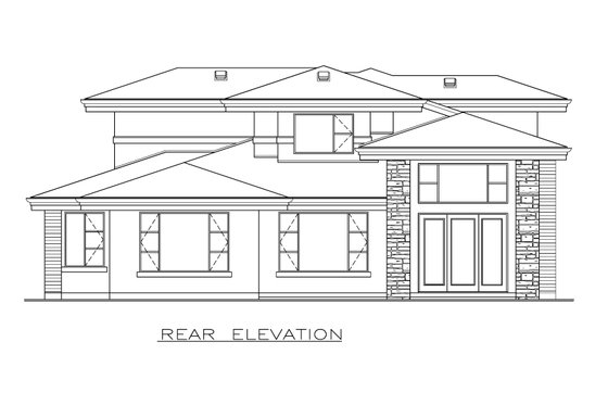 Exterior - Rear Elevation for Prairie House Plan #1100-53 - 4 bed, 3.5 bath