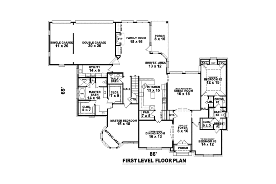 Floor Plan - Main Floor for European House Plan #81-1636 - 5 bed, 3.5 bath