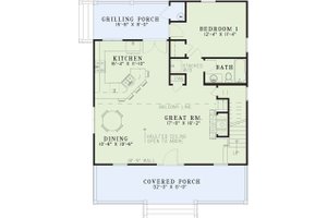 Floor Plan - Main Floor for Farmhouse House Plan #17-2019 - 2 bed, 2 bath