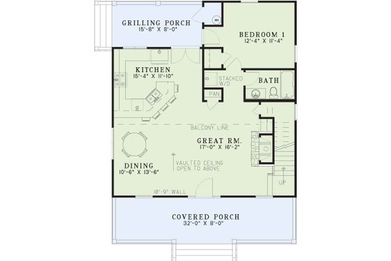 Floor Plan - Main Floor for Farmhouse House Plan #17-2019 - 2 bed, 2 bath