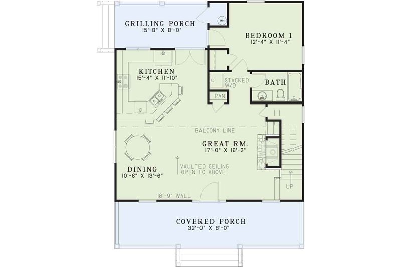 House Plan Design - Floor Plan - Main Floor for Farmhouse House Plan #17-2019 - 2 bed, 2 bath