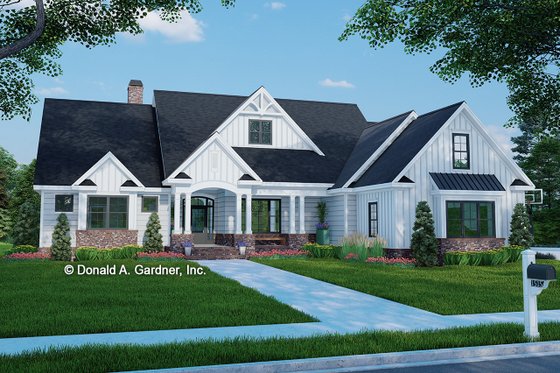 Exterior - Front Elevation 4 for Farmhouse House Plan #929-1070 - 4 bed, 3 bath