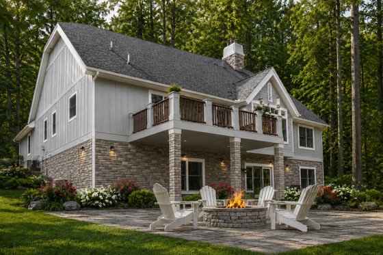 Exterior - Rear Elevation for European House Plan #928-155 - 3 bed, 2.5 bath