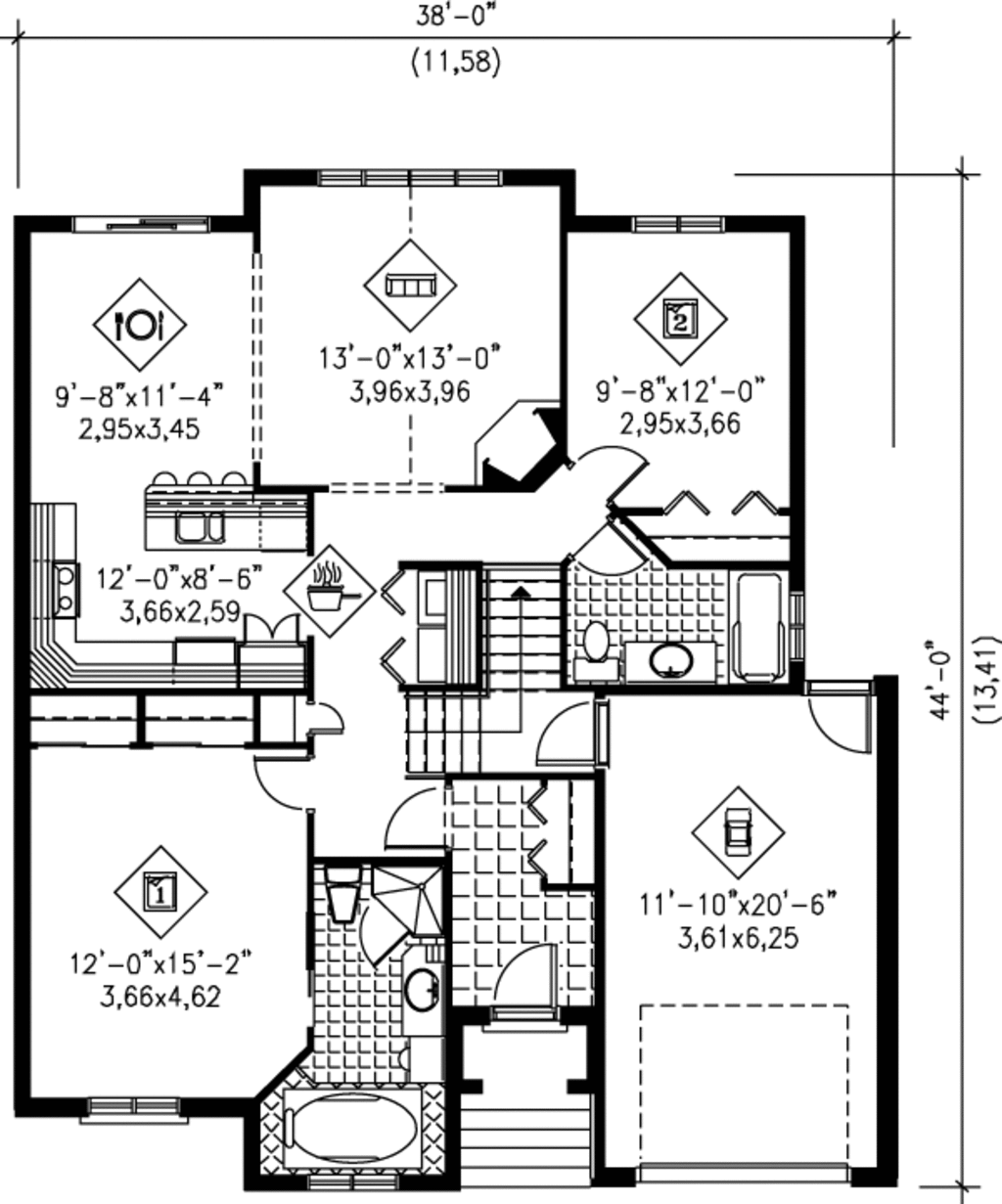 Traditional Style House Plan 2 Beds 2 Baths 1200 Sq/Ft