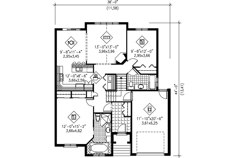 Dream House Plan - Floor Plan - Main Floor for Traditional House Plan #25-105 - 2 bed, 2 bath